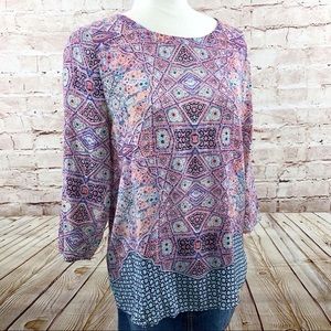 Maeve 100% silk kaleidoscope blouse button back